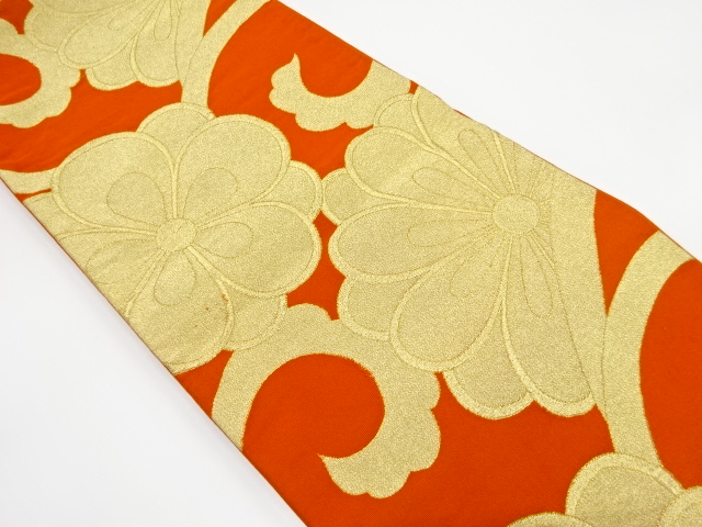 JAPANESE KIMONO / ANTIQUE FUKURO OBI / SILK / WOVEN UME & KIKU ARABESQUE